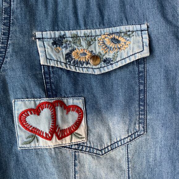 Tasha Polizzi Collection Denim Jean Button Up Shirt Embroidered Patchwork Size M - Picture 10 of 16